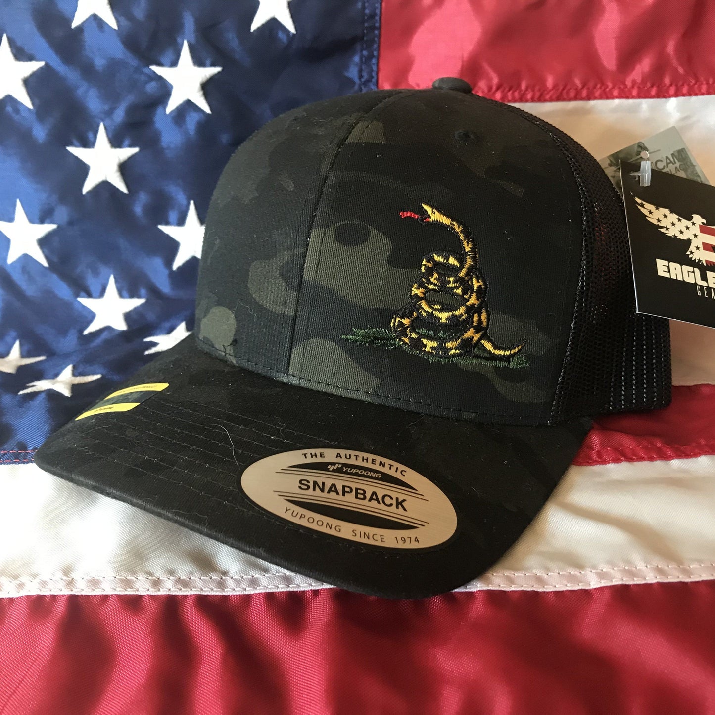 Don't Tread on Me Black Multicam Trucker Hat