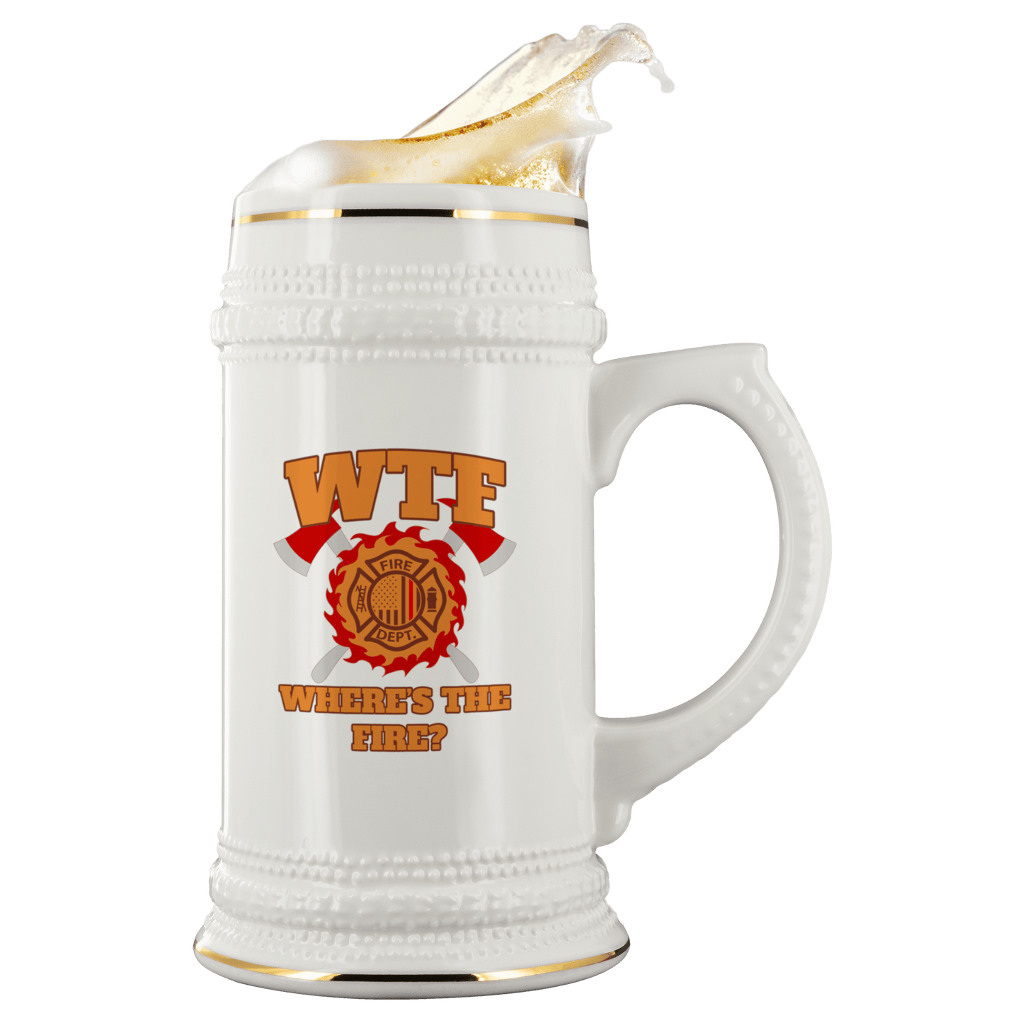 Where's the Fire (WTF) Firefighter 22 oz. Ceramic Beer Stein