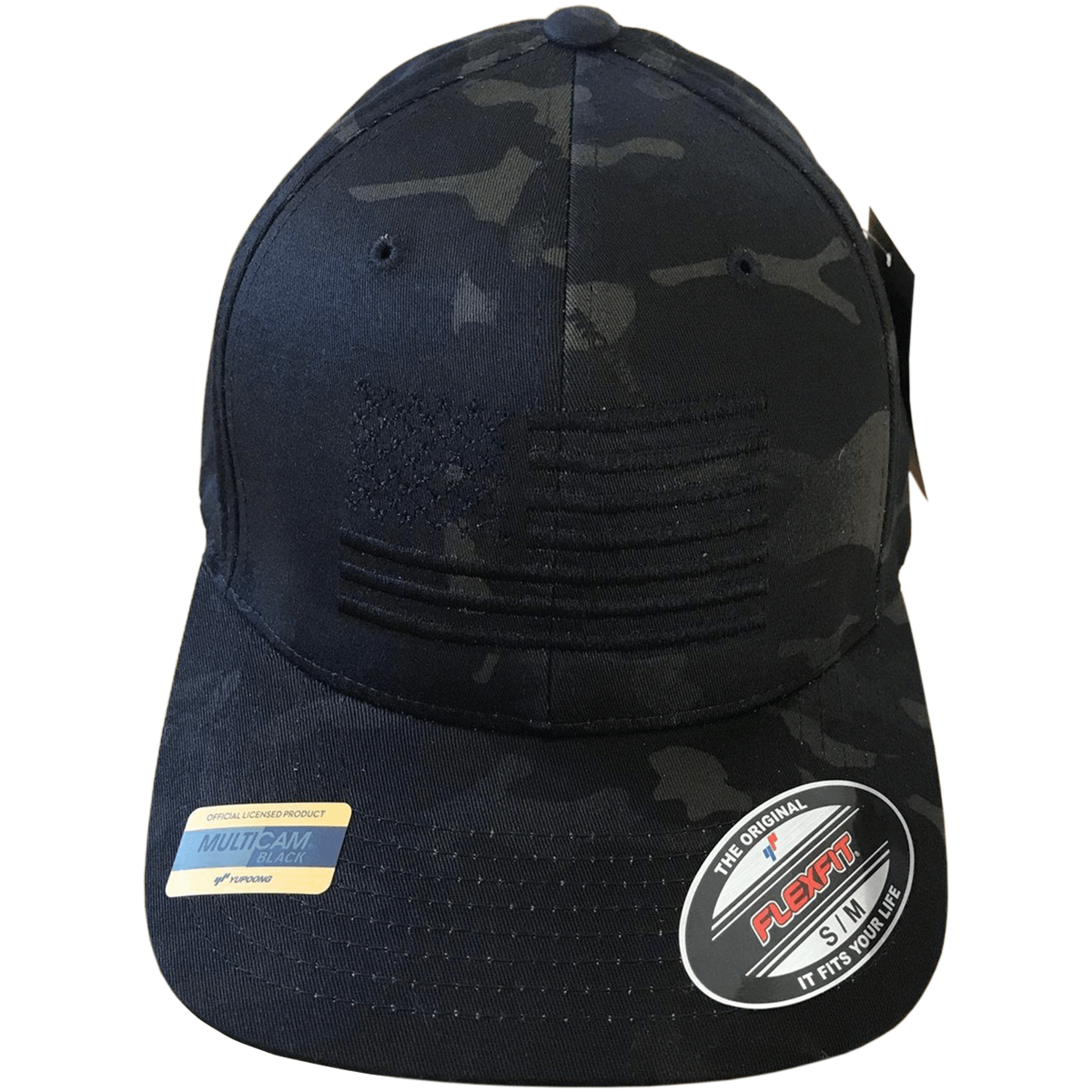 American Flag Blackout Flexfit Black Multicam Hat