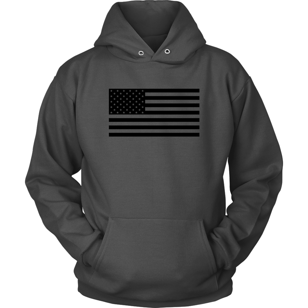 american flag gear The Black USA Flag Unisex Hoodie Unisex Hoodie / Charcoal / S