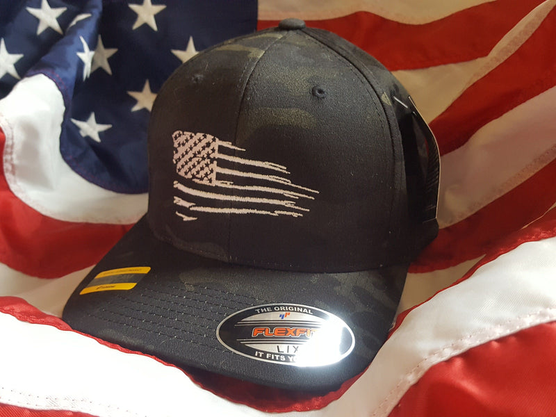 Flexfit Black Multicam Rugged American Flag Hat