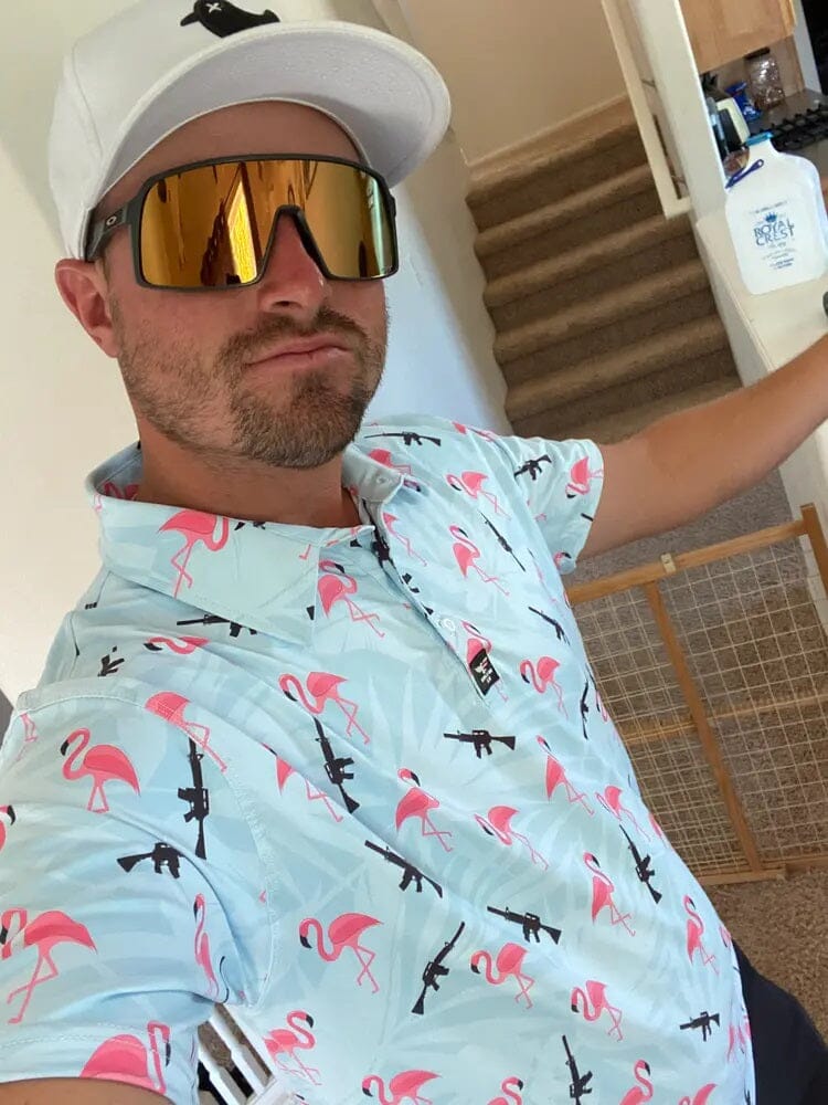 Armed Flamingos Golf Polo Shirt