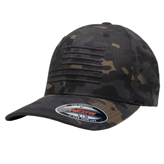 American Flag Blackout Flexfit Black Multicam Hat