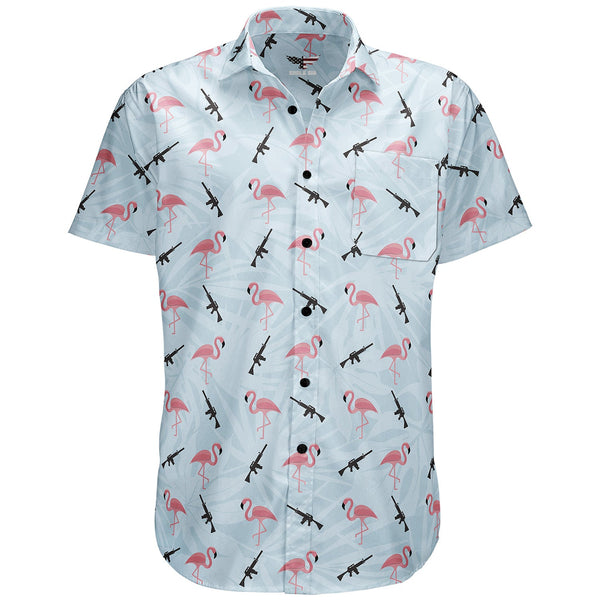 Armed Flamingos Button Down Shirt
