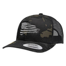 Rugged American Flag Black Multicam Snapback Trucker Hat